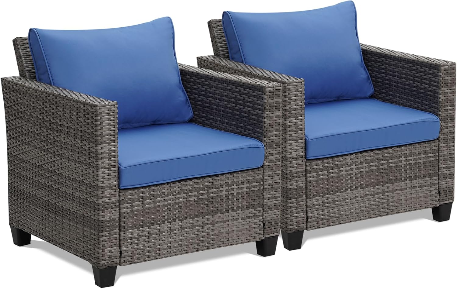 Patio Furniture Set, 2 Pieces All Weather Sectional Outdoor Furniture Conversation Sets, PE Rattan Wicker Sofa Set Navy Blue, 2 Pieces