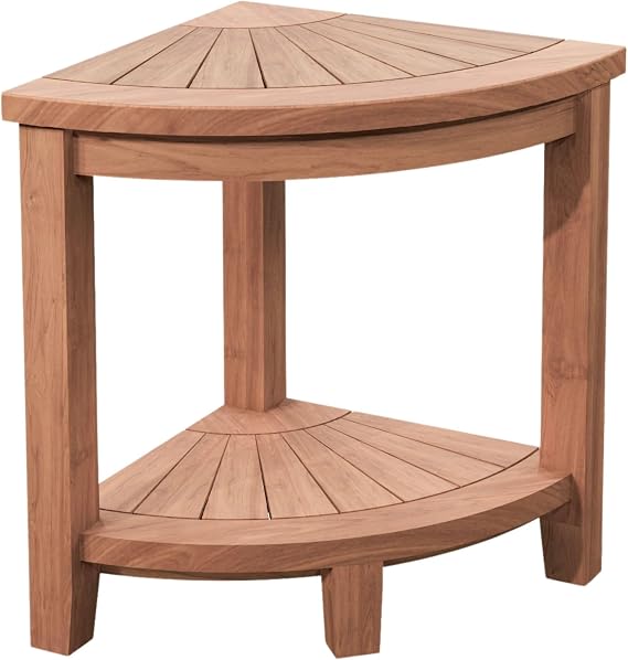 NORDIC STYLE TEAK Wood Corner Shower Bench and Stool 15.7" - Water Resistant Corner Shelf - Ideal Shower Stool for Inside Shower - Elegant Bathroom Decor & Accessories for All Ages