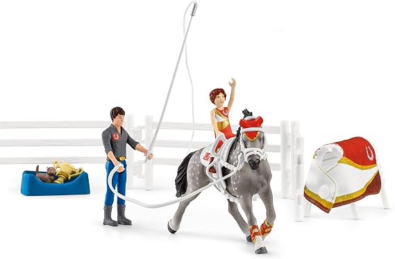 Schleich Horse Club, Horse Toys for Girls and Boys, Mia's Vaulting Horse Set with Horse Figurine, 18 Pieces, Ages 5+