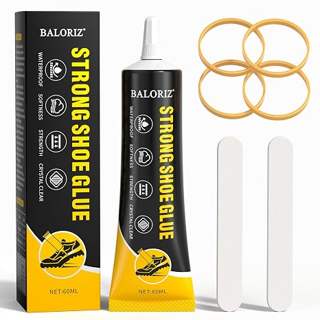 Shoe Glue Sole Repair, 60ml Transparent Shoe Glues Adhesive with Sanding Strips and Rubber Bands, Clear Shoe Repair Glue for Repairing Sneaker Shoes, Climbing, Boots, Leather
