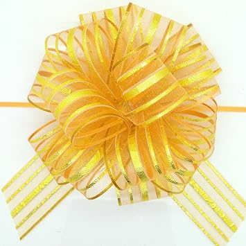 FQTANJU Pull Bow, Large, Organza, 6 Inches, Gold, 5pcs