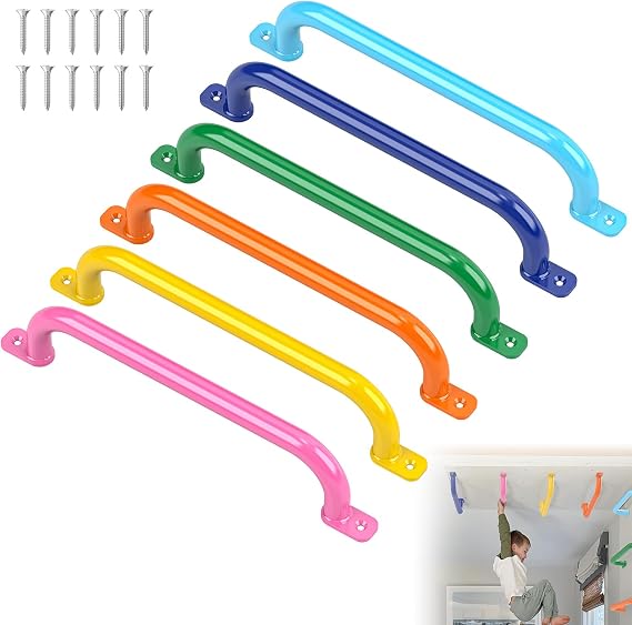 17.3" Playground Handles Indoor Monkey Poles | Metal Grab Bars for Tree House (6 Colors, 6 Pack)