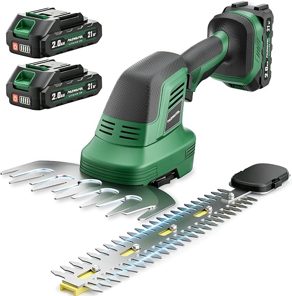 Cordless Hedge Trimmer 20V, 16" Shrub Trimmer & 6" Grass Shears, Electric Hedge Trimmer with 2 PCS Batteries & SK5 Blades for Garden, Bushes, Lawn
