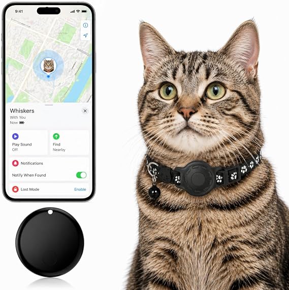Pet Tracker,GPS Collar for Cats (iOS Only) Smart tag,Waterproof Compatible with Apple Find My,No Monthly Fee,Advanced Tracking Solution Smart Collar for Pet Safety Ideal Small Large Cats