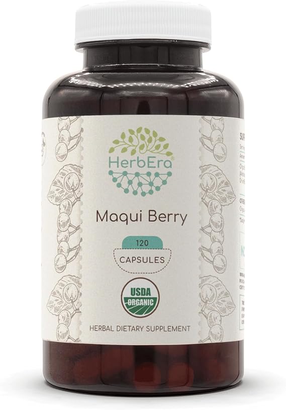 Maqui Berry USDA Organic 120 Capsules | Natural Herbal Supplement | Certified Organic Vegetarian Capsules and Organic Aristotelia chilensis Dried Berry (120 Capsules)