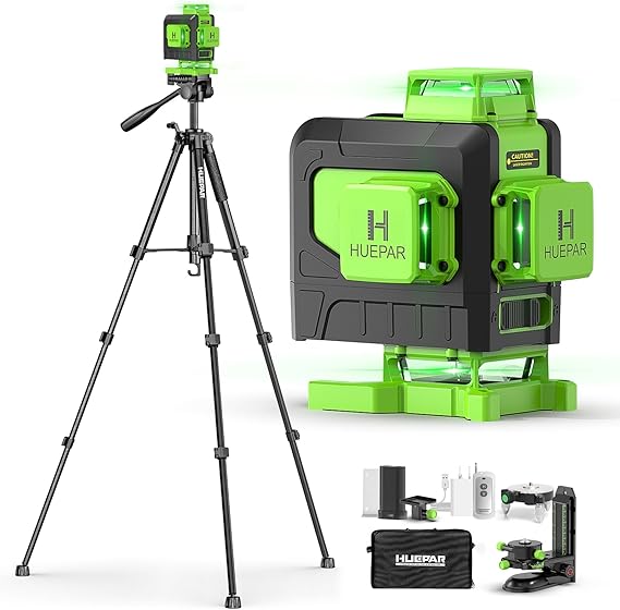 Huepar 4 x 360° Lazer Level with Tripod 1.4m(60Inch) Self Leveling，904DGTP