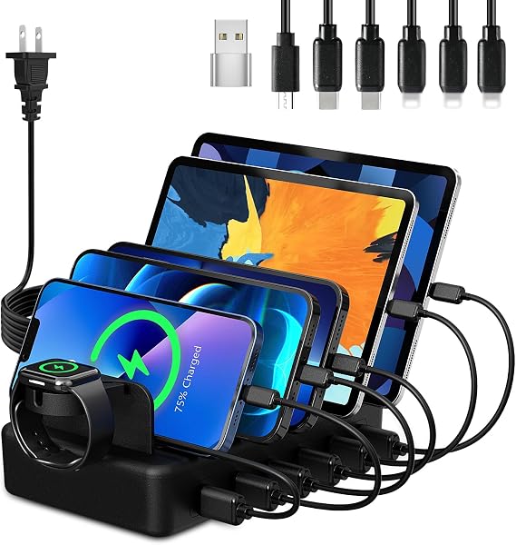 Charging Station for Multiple Devices, 50W 6 Ports USB Charger Station