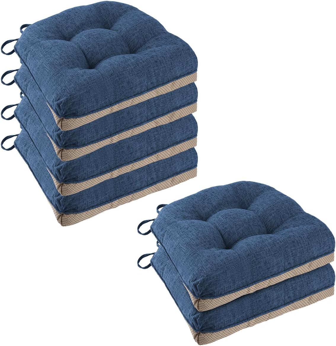 6 Pack Chair Cushions for Dining Chairs Kitchen Chair Cushions 18x18x3 Turfted Chair Pads Comfortable and Soft Seat Cushion with Ties, Royal Blue