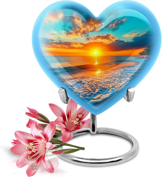 YATSKIA Sunset Beach Mini Memorial Urns for Human Ashes Adult Male and Female, Small Funeral Urn for Ashes Adult, Heart Urn Pack of 1, 3 Inch