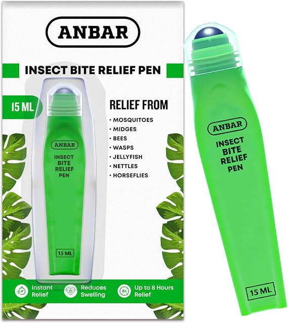 Anbar Bug Bite Relief Pen for Mosquitos, Wasps, Nettles, and Insects, 15 mL, Fast Acting Instant Relief, Deet Free, Gentle on Sensitive Skin, Anti-Itch Support for Kids and Adults
