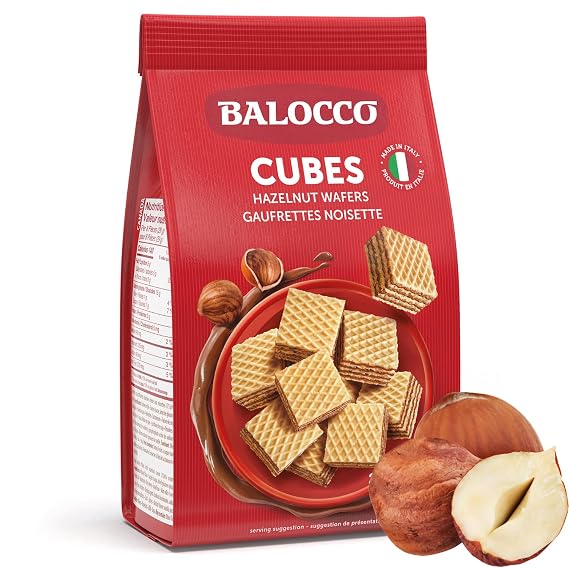 Balocco Hazelnut Wafer Cube Cookies 8.8 Oz (250g) | Crispy Italian Square Wafer Cookies with 4 Layers of Hazelnut Cream, Non-GMO, Product of Italy