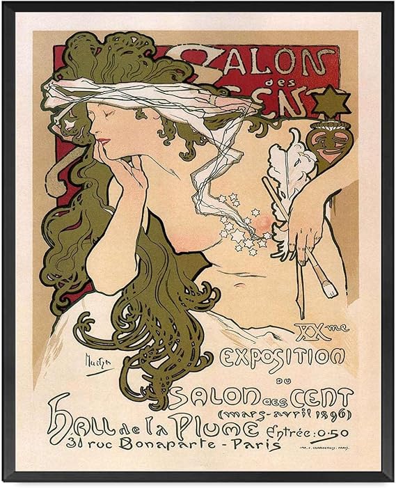 LUCKLYDOUDOU Poster Decorative Canvas Painting Alphonse Mucha Vintage Advert Naked Woman Illustration Art Nouveau Poster Living Room and Bedroom Office Decoration 12x18inch