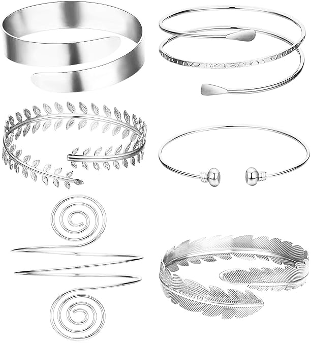 TOBENY 6 Pieces Arm Bracelet for Women Girls Gold Mental Open Upper Arm Bangle Bracelet Simple Adjustable Armlet Armband Set
