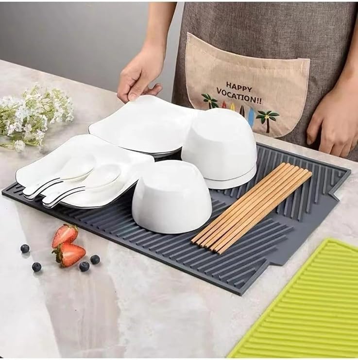 Rotanev Large Size Anthracite Silicone Does Not Collect Water Dish Drying Mat Dish Rack - Dish Rack 44 X 33 Cm