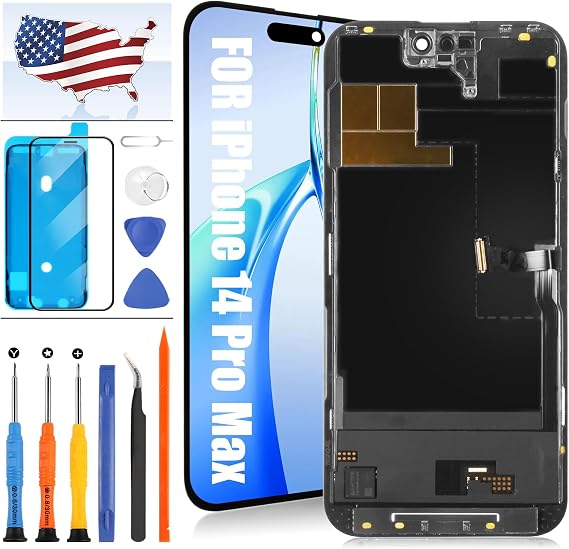 Soft OLED for iPhone 14 Pro MAX LCD Screen Replacement for iPhone 14 Pro MAX LCD Display A2651, A2893, A2896, A2895, A2894 3D Touch Screen Display Digitizer Assembly Black 6.7"
