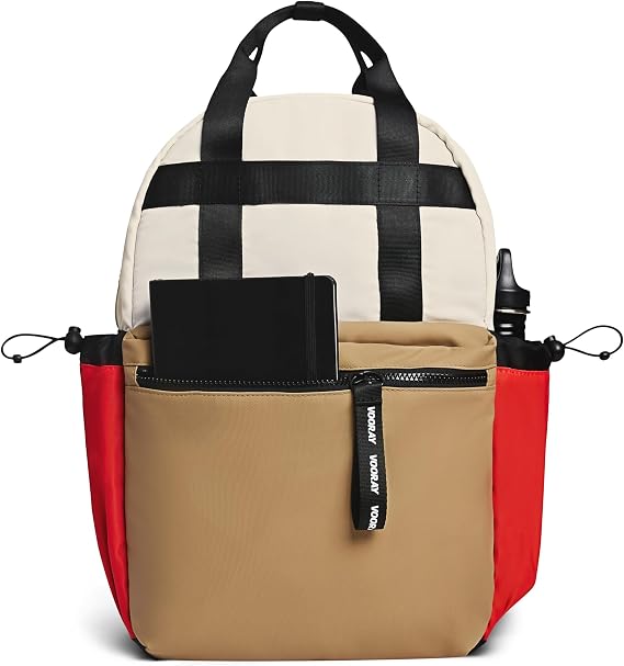 VOORAY Katie Backpack with Padded Laptop Sleeve, 19L, Camel Color Block | Versatile Bag for School, Work, Travel with Tote Handle, Front Zipper Pocket, Side Cinch Pockets, Adjustable Straps