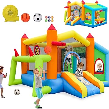 FBSPORT Inflatable Bounce House, Bounce House with Side Toy Market Stand Football Shooting, Inflatable Bouncer Bouncy Castle for Kids with 480W Blower Big Ball Pit for Outdoor Indoor