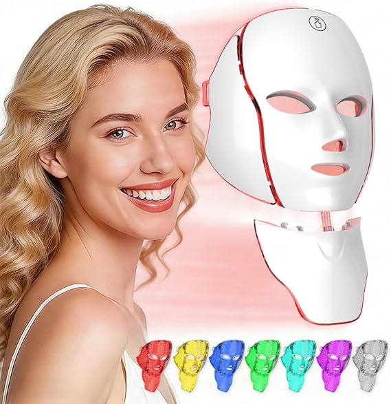 7 Colour LED Face & Neck Skincare Mask | At-Home LED Beauty Mask for Facial & Neck Care | Supports Brighter, Smoother-Looking Skin | Comfortable Home Skincare Device