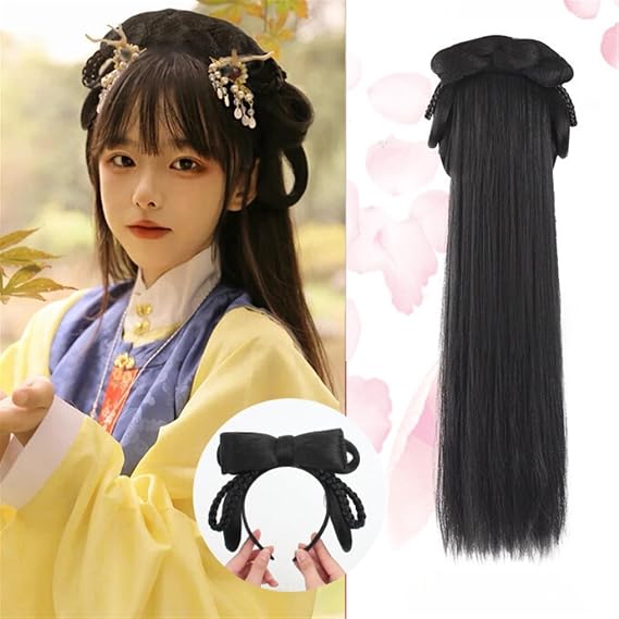 Women Chinese Style Wig Geisha Headband Wigs Hanfu Wig Cosplay Chinese Headwear Wig Dance Wigs Bun Hair Pieces(FURONG)