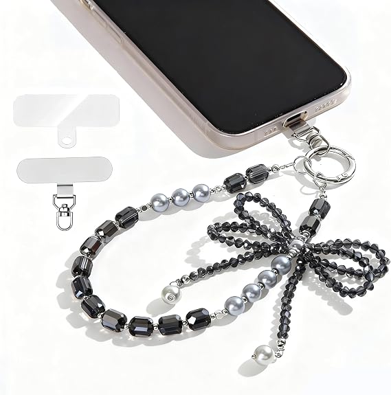 Crystal Phone Charm- Beaded Phone Wrist Strap for Women Bling Keychain Wristlet Cute Phone Chain Purse Bag Charms