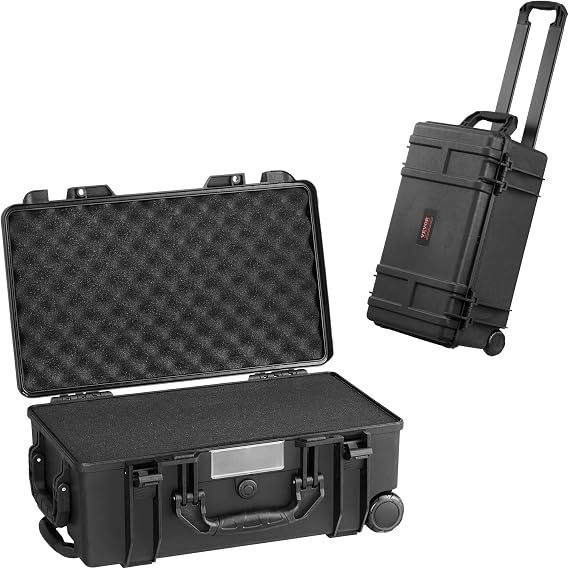 VEVOR Weatherproof Hard Case, Heavy Duty Protective Dry Box with Pre-Cut Foam, Wheels & Retractable Pull Handle for Travel, Hunt, Military, Tactical, IP67 Waterproof Case for Cameras (21.7*13.4*9.5")