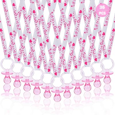 XINHUIDALSQ 36 Baby Shower Pacifiers Necklace, Acrylic Pacifier Necklace for Baby Shower Girls Boys Party Favors CharmGender Reveal Party Table ScatterGame PropsPink