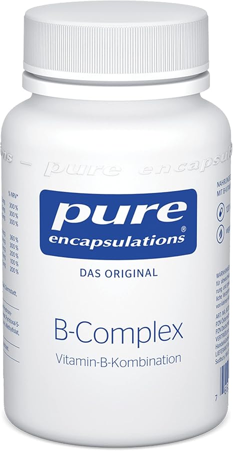 Pure Encapsulations B-Complex 8 B-Vitamine im optimalen Verhältnis B1 B2 B6 B12 Biotin Folat (als Metafolin) Niacin (B3) Pantothensäure (B5) in aktivierter Form 120 Kapseln (4 Monate)