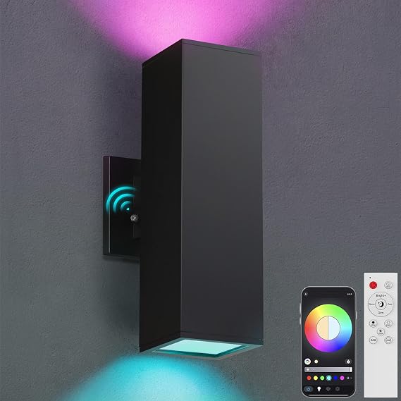 Smart Outdoor Wall Light, RGBCW Up and Down Light, Black