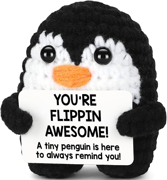 Mini Positive Crochet Penguin Christmas Birthday Gifts for Women Men