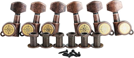 Guyker Guitar Locking Tuners (3L + 3R) - 1:18 Lock String Tuning Key Pegs Machine Head Replacement for ST TL SG LP Style Electric, Folk or Acoustic Guitars - Antique Bronze