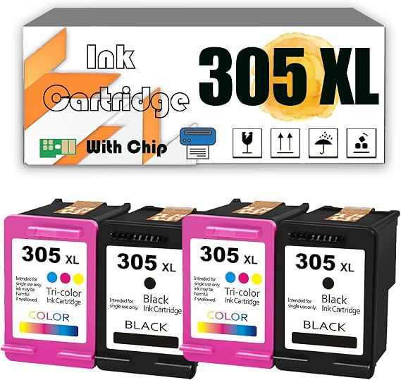 305 XL 305XL Ink Cartridges Compatible for HP DeskJet 2710 2720 Series DeskJet Plus 4110 4120 4130 Series Envy 6010 6020 6030 Series Envy Pro 6420 6430 Series Printers 2 Black 2 Color