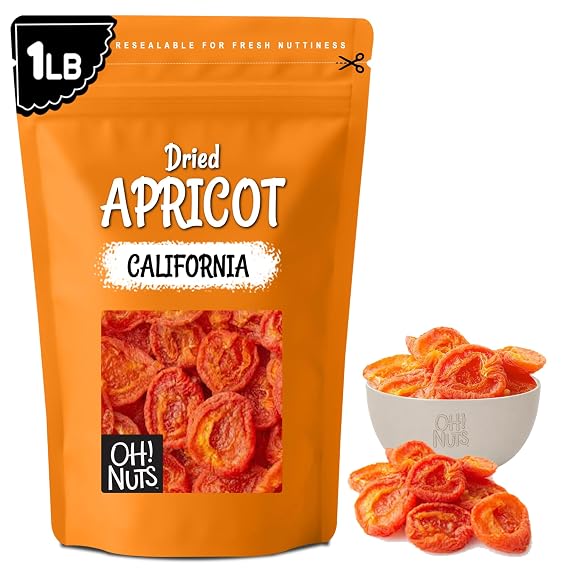 Oh! Nuts Dried Apricots No Sugar Added - California Apricot Fruit Snack 1lb | Dried Apricot Bites - Dehydrated Fruit Snacks, No Sugar Added, Kosher Certified, Packed Fresh in NY, Zip-Seal Bag