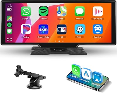 Hodozzy Wireless Carplay Screen for Car, 10,26 Inch Carplay & Andrid Auto Touch Screen Radio for Car,BluetoothMirror LinkSuper Link, Voice ControlTF CardAUX, Portable Car Stereo