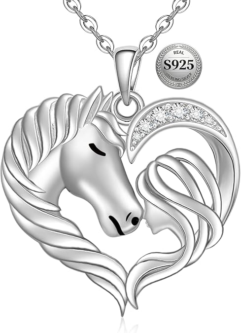 Fenthring Horse Necklaces for Women Sterling Silver Heart Animal Pendant
