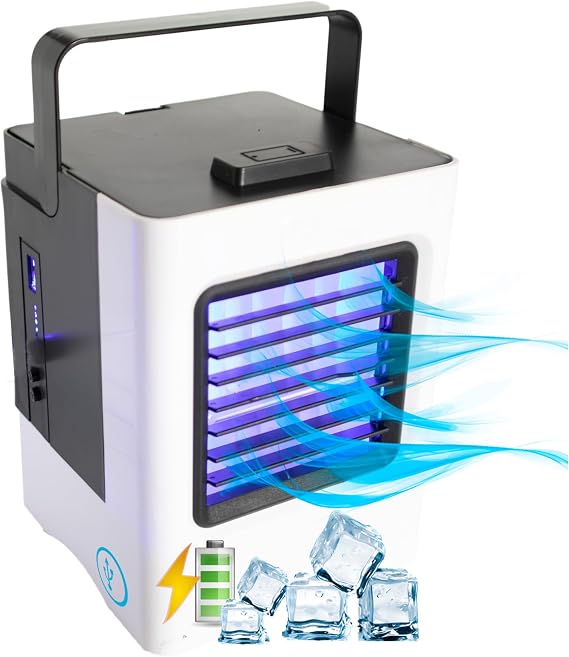 Premium Polar Personal Space Evaporative Air Conditioner Cooler - Portable Battery Powered, Power Bank - Charges Cell Phones, Humidifier & Fan (5-1) - For Bedroom, Desktop & Office - Movable Vents