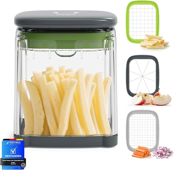 Ibergrif M523 Potato Chipper, French Fry Cutter 3 in 1 Manual | 700ml Container, BPA Free, Easy to Clean, for Potatoes, Carrots, Apples, Courgettes and Vegetables