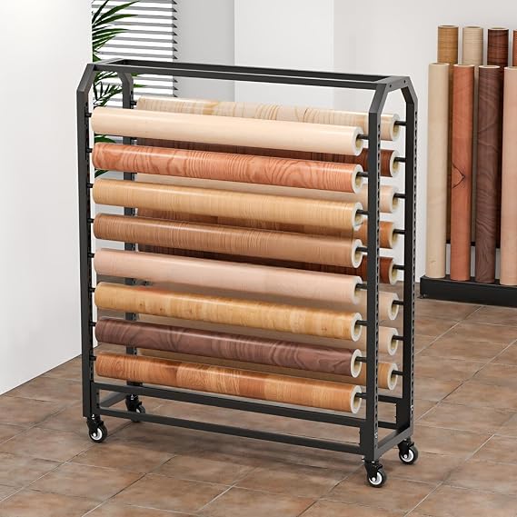 Commercial Textile Fabric Roll Storage Rack with Adjustable Hanging Rod, Heavy Duty Steel Organiser Holder for Pulling Rollers of Vinyl, Transfer Paper Tap,H-170cm/16 Rods-Wide-175cm