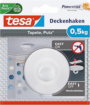 Tesa Ceiling Hook for Wallpaper and Plaster Holds up to 500 Grams, 77781-00000-00