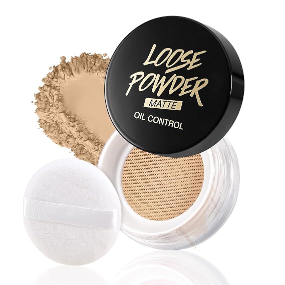 Face Setting Powder, Loose Highlighter Powder with Puff, Matte Translucent Finishing Powder Oil Control Face Foundation Makeup, Long-lasting, Lightweight