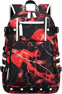JiaYou Men Backpack Lightning Printed Laptop Daypack for Middle School College studentsRed,21 Liters