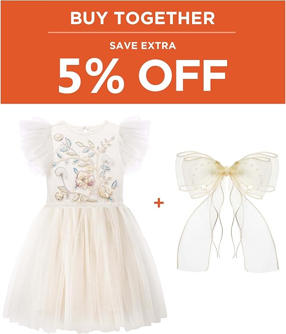 TUTULAND Tutu Dress for Girls Embroidered Tulle Dress Tiered Layered Flower Toddler Dress Bundle with Hair Clips for Girls Adorable Tulle Girls Hair Bows with Alligator Clips Toddler Hair Accessories