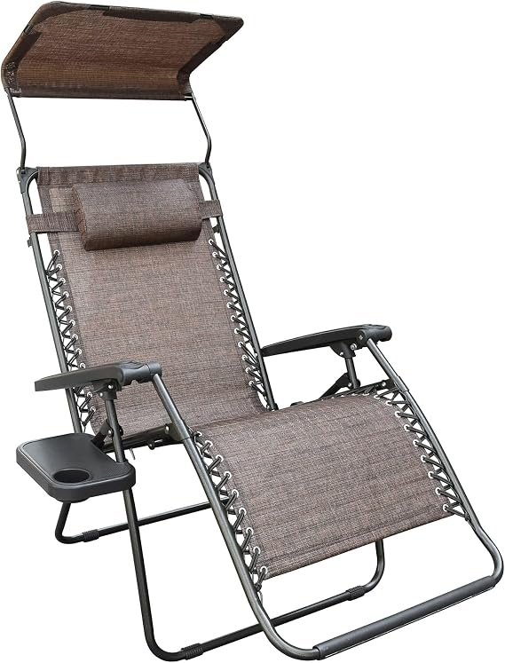 Jeco Oversized Zero Gravity Chair with with Sunshade and Drink Tray, Brown Mesh