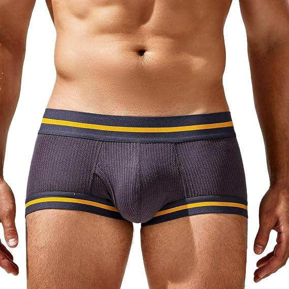 Men's Ribbed Cotton Boxer Briefs, Low Rise Trunks Stretchy Comfort Pouch Underpants