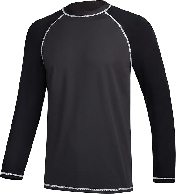 Men's Long Sleeve Swim Shirts Rashguard UPF 50+ UV Sun Protection Shirt Athletic Workout Running Hiking T-Shirt Swimwear