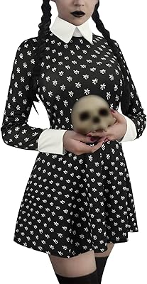 GIKING Halloween Costume Addams Family Costume Women Adult Wednesday Dress Morticia Floor Vintage Dress