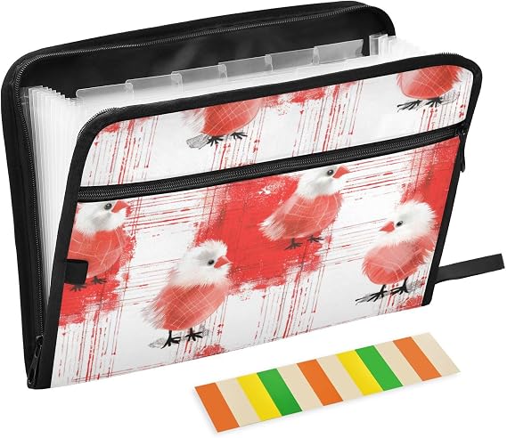 Receipt Organizer 13 Pockets A4 Letter Size with Zipper Closure for Document File Folder Expanding Playful Chick Plaid Red expando