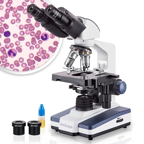 AmScope B120B 40X-2000X LED Lab Binocular Composite Microscope with 3D Dual Layer Mechanical Stage