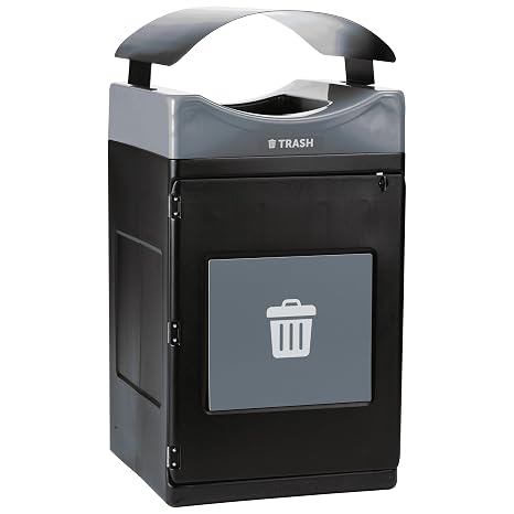 Commercial Zone AvanteTM Series Made in The USA, Black Trash Container, 55-Gallon Square, Gray Trash Panel, Gray Lid, Black Canopy