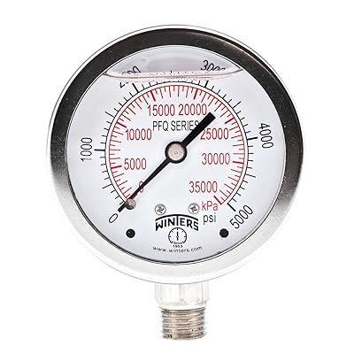 Winters 2-12 Dial Size, Liquid Filled Industrial Pressure Gauge, Stainless Steel Case and Internals, Dual Scale 0-5,000 psikPa, 1.5% Acc, 14 NPT Bottom Mount, Glycerin Filled Pressure Gauge