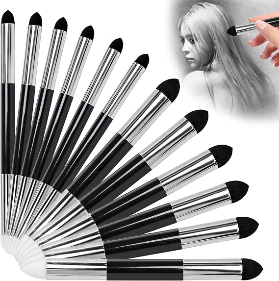 24 Pcs Blending Sponge Pen,2 Sizes Double-Headed Pastel Blending Stump Pencil,Washable Sketch Sponge Brush for Artist Professional Drawing Blending Lightening and Highlight
